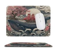 MSYKANIX Vintage Colorful Whale Soft Stitched Edge Mouse Pad,Abstract Modern Ocean Ship Flower Cherry Blossom Nautical Full Moon Non-Slip Mousepad for Office,Home 20x24 cm