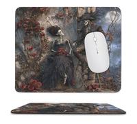 MSYKANIX Vintage Fantasy Skeleton Soft Stitched Edge Mouse Pad,Romantic Colorful Gothic Skull Couple Floral Rose Starry Sky Full Moon Non-Slip Mousepad for Office,Home 25x30 cm