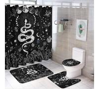 MSYKANIX Vintage Gothic Wildlife Snake 4 Pcs Shower Curtain Sets,Abstract Rustic Galaxy Constellation Full Moon Forest Floral Leaves Bathroom Sets with Rugs,Toilet Lid Cover And Bath Mat
