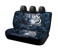 MSYKANIX Vintage Realistic White Tiger Car Rear Seat Covers Car Interior for Trucks SUV,Fantasy Watercolor Blue Eyes Tiger Blue Rose Moonlit Night Automotive Accessories