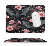 MSYKANIX Vintage Rustic Bat Non-Slip Mousepad,Colorful Abstract Gothic Bats Japanese Pink Flower Cherry Blossom with Most Types of Mouse,Stitched Edges for Decoration 20x24 cm