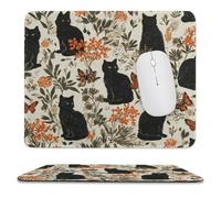 MSYKANIX Vintage Rustic Black Cat Soft Stitched Edge Mouse Pad,Colorful Spring Garden Plant Wildflower Animal Butterflies Cute Cat Non-Slip Mousepad for Office,Home 25x30 cm