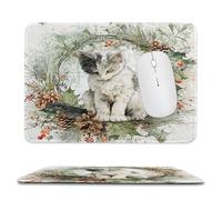 MSYKANIX Vintage Rustic Cat Soft Stitched Edge Mouse Pad,Cute Watercolor Wooden Board Christmas Theme Pine Leaf Pinecone Non-Slip Mousepad for Office,Home 20x24 cm