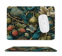 MSYKANIX Vintage Rustic Floral Soft Stitched Edge Mouse Pad,Abstract Colorful William Morris Spring Garden Bird Strawberry Non-Slip Mousepad for Office,Home