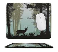 MSYKANIX Vintage Rustic Foggy Forest Non-Slip Mousepad,Cabin Realistic Misty Forest Trees Wildlife Deer Moose Fox with Most Types of Mouse,Stitched Edges for Decoration 25x30 cm