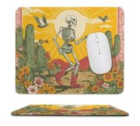 MSYKANIX Vintage Rustic Gothic Skull Non-Slip Mousepad,Colorful Abstract Western Cowboy Skeleton Plant Cactus Floral Birds with Most Types of Mouse,Stitched Edges for Decoration 25x30 cm