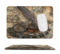 MSYKANIX Vintage Rustic Quill Non-Slip Mousepad,Realistic Colorful Mid Century Nautical Compass Old Antique Map with Most Types of Mouse,Stitched Edges for Decoration 20x24 cm