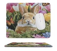MSYKANIX Vintage Rustic Rabbit Soft Stitched Edge Mouse Pad,Watercolor Oil Painting Easter Bunny Spring Garden Tulip Butterfly Non-Slip Mousepad for Office,Home 25x30 cm