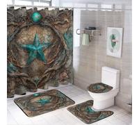 MSYKANIX Vintage Rustic Texas Star Print Shower Curtain Set,Abstract Colorful American Western Farmhouse Texas Star Cowboy Shower Decor Sets with Rugs Bathroom Accessories Set with 12 Hooks