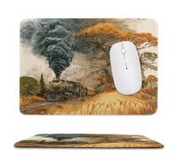 MSYKANIX Vintage Watercolor Steam Train Non-Slip Mousepad,Rustic Beautiful Autumn Forest Windmill Antique Railway Train with Most Types of Mouse,Stitched Edges for Decoration