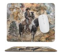 MSYKANIX Vintage Watercolor Western Cowboy Soft Stitched Edge Mouse Pad,Abstract Rustic Mid Century Desert Cowboy Animal Horse Dog Non-Slip Mousepad for Office,Home 25x30 cm