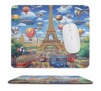 MSYKANIX Watercolor Funny Hot Air Balloon Non-Slip Mousepad,Cute Cartoon Paris City Eiffel Tower Clouds Airplane with Most Types of Mouse,Stitched Edges for Decoration 25x30 cm