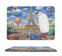 MSYKANIX Watercolor Funny Hot Air Balloon Soft Stitched Edge Mouse Pad,Cute Cartoon Paris City Eiffel Tower Clouds Airplane Non-Slip Mousepad for Office,Home 20x24 cm