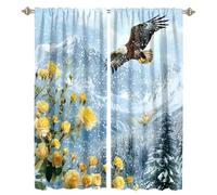 MSYKANIX Watercolor Rustic Rose Print Eagle Rod Pocket Curtain for Bedroom,Modern Snowy Mountain Forest Bald Eagle Floral Blackout Window Drapes 2 Panels,Each 53.5Wx137L cm