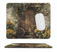 MSYKANIX Watercolor Rustic Wooden Wheel Non-Slip Mousepad,Colorful Farmhouse Wooden Board Animal Butterflies Floral Sunflowers with Most Types of Mouse,Stitched Edges for Decoration 25x30 cm