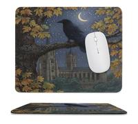 MSYKANIX Watercolor Vintage Gothic Castles Soft Stitched Edge Mouse Pad,Beautiful Oil Painting Raven Maple Leaves Moon Non-Slip Mousepad for Office,Home 25x30 cm