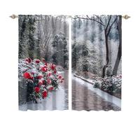 MSYKANIX Winter Rustic Snowflake Rod Pocket Curtain for Bedroom,Watercolor Red Rose Modern Forest Garden Snow Mountain Blackout Window Drapes 2 Panels,Each 91.5Wx160L cm