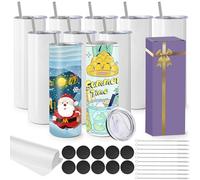 MSYU 10 Pack Sublimation Tumblers Blank 20 oz Straight Skinny Bulk for Heat Transfer, Double Wall Insulated Tumbler with Lids, Straw, Rubber Bottoms, Individually Gift Boxed