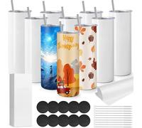 MSYU 10 Pack Sublimation Tumblers Bulk, 20 OZ Stainless Steel Double Wall Skinny Straight Tumblers Blank, Subbing Tumblers Cups with Sublimation Paper, Straw and Individually Box