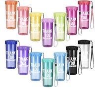 MSYU 14 Pcs Thank You Cups Bulk for W mployee Appreciation Gifts 15oz Reusable Plastic Water Bottles with Lid Strap Inspirational Gifts for Student Nurse Team Coworker