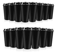 MSYU 15 Pack 470ml Reusable Plastic Coffee Cups with Lids, Black | Plastic Mugs for Hot Drinks and Black Plastic Cups for Office Coffee Breaks, Meetings, Day Trips and Everyday Takeaway Drinks