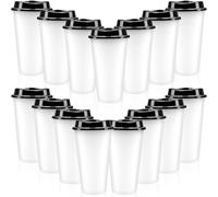 MSYU 15 Pack Reusable Coffee Cups with Lids Reusable Hot Cups Bulk 16 oz Plastic Tumblers Cup with Lids for Hot Drink Travel Coffee Mug with Lid to Go Coffee Cups (White with Black Lid)