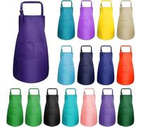 MSYU 16 Pcs Apron with Pockets, Adjustable Chef Apron Painting Aprons Cooking Apron Bulk for Kitchen Cooking Baking Painting (Multicolor)