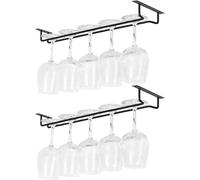 MSYU 17 Inch Wine Glass Holder Under Cabinet, Long Single Rail Wine Glass Rack Metal Wine Glasses Storage Holder with Screws Wine Glasses Hanger for RV Cabinet Kitchen Bar (Black, 2Pack)
