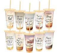 MSYU 20 Pcs Bible Verse Plastic Cups with Lid Straw 24 oz Christian Gift Cups Bulk Valentine Gift Reusable Christian Tumbler for Pastor Church Party Favors Women Men