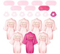 MSYU 21 Pcs Women Birthday Party Robe Set with Eye Mask and Scrunchie, Queen Squad Kimono Satin Bathrobes for Birthday (Rose red, Pink)