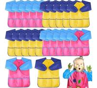 MSYU 24 Pack Art Smocks Waterproof, Painting Apron Long Sleeve, Paint Smock with 3 Pockets for Age 2-7 (Colorful)