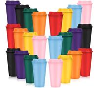 MSYU 24 Pack Reusable Coffee Cups with Lids, 16 oz to Go Coffee Cups Bulk Plastic Travel Cups,Plastic Tumblers Cup Coffee Mugs for Hot and Cold Drinks, Colorful