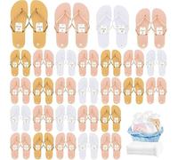 MSYU 24 Pairs Flip Flops Bulk for Wedding Party Guest Sandals Pack Hotel Guest Spa Slippers Casual Slippers with Assorted Size Card Sign and Drawstring Bag (White, Rose Gold, Gold)