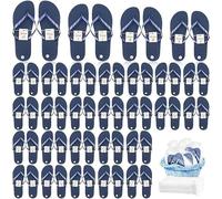 MSYU 24 Pairs Flip Flops Bulk for Wedding Party Guest Sandals Pack Hotel Guest Spa Slippers Casual Slippers with Assorted Size Card Sign and Drawstring Bag (Dark Blue)