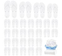 MSYU 24 Pairs Flip Flops Bulk for Wedding Party Guest Sandals Pack Hotel Guest Spa Slippers Casual Slippers with Assorted Size Card Sign and Drawstring Bag (White)