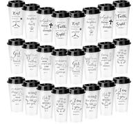 MSYU 24 Pcs Reusable Easter Christian Gifts, 470 ml Bible Verse Plastic Tumblers with Lids Inspirational Religious Coffee Cups Christian Easter Gifts for Church - White