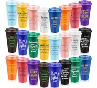 MSYU 24 Pcs Reusable Plastic Coffee Cups with Lids 470 ml Employee Appreciation Cups Appreciation Gifts Team Gift for Coworkers Staff Teacher Graduation Gifts (Bright Color)
