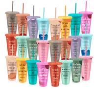 MSYU 24 Pcs Reusable Plastic Tumbler 710 ml Plastic Cups with Lid and Straw Party Favors Water Bottle Coffee Mug for Party Supplies Birthday Themed Favor Classroom Exchange Gifts - Bible Verse