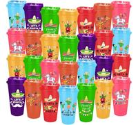 MSYU 28 Pack Reusable Plastic Cups with Lids, 470ml Cold Tumbler Cups for Coffee and Drinks, Party Cups for Adults Travel Beach Picnic Birthdays