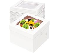 MSYU 28 Pcs White Cardboard Cake Boxes with Window, 10x10x8 Inch, Tall Baking Boxes, Dessert Boxes for Pastries, Desserts, Cupcakes, Pie, Parties, Weddings