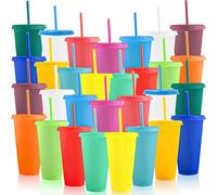 MSYU 30 Packs 24 oz Glitter Plastic Tumbler with Straw and Lid Colorful Reusable Travel Mug Water Bottle for Water Smoothie Birthday Party Supplies
