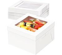 MSYU 30 Pcs Cake Boxes with Window, 10x10x8 Inches White Tall Bakery Box, Large Baking Boxes, Square Cardboard Dessert Box for Multi-Layer Cakes, Pie, Pastries, Cake Decorating Supplies