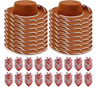 MSYU 36 Pcs Cowboy Hats and Bandanas Bulk Kids Western Cowboy Costume Accessories Kids Party Supplies (Brown)