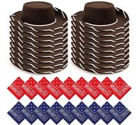 MSYU 36 Pcs Cowboy Hats and Bandanas Bulk Kids Western Cowboy Costume Accessories Kids Party Supplies (Dark Brown)