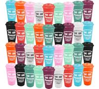 MSYU 36 Pcs Thank You Gifts Coffee Cups with Lid 470 ml Plastic Tumblers Bulk You are Awesome Inspirational Christmas Appreciation Gift for Teacher Colleague Employee Coworker (Vibrant Colors)