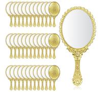 MSYU 36 Pieses Vintage Handheld Mirror for Makeup - Travel Handle Mirrors for Women Gold Embossed Flower Portable Princess Mirror Tabletop Party Classroom