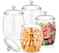 MSYU 4 Pcs Candy and Cookie Jar 1.9 Litre Plastic Jars with Lids, 64 oz Decorative Apothecary Jars Candy Buffet Containers Clear Airtight Food Storage Canister Home Decoration