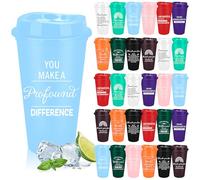 MSYU 470 ml Coffee Cups Bulk 30 Pcs Thank You Gifts Employee Appreciation Gift Inspirational Tumbler with Lid Reusable Plastic Coffee Cup for Women Teacher Coworker Staff (Bright Colors)