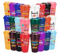 MSYU 470 ml Coffee Cups with Lids 24 Pcs Teacher Appreciation Gifts Bulk Thank You Teacher Gifts for Preschool, Back to School, Daycare, Kindergarten - Funny Words, Colorful