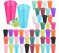 MSYU 48 Pcs Plastic Tumblers Cup with Lids 470 ml Reusable Coffee Cups with Lids for Hot Drink Coffee Cups Plastic Colorful Cups Bulk for Parties Birthdays(Glitter)